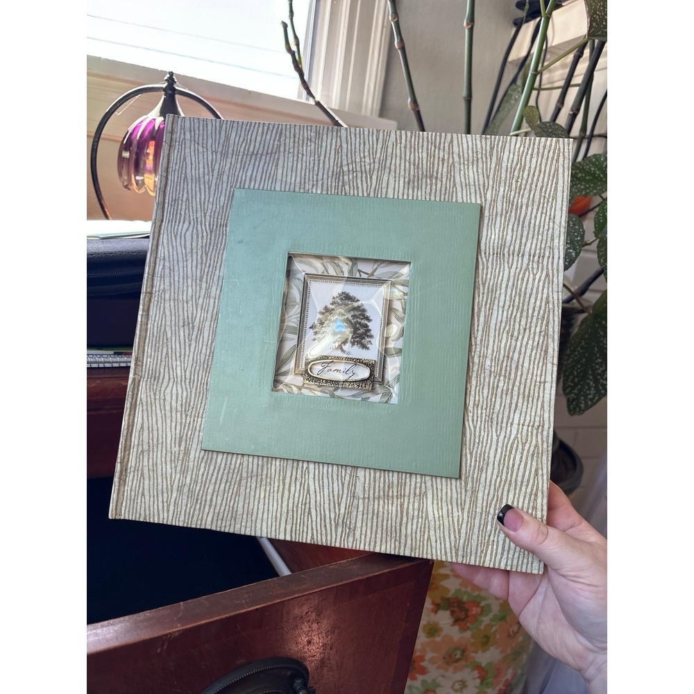 Vintage Family Photo Album Memory Book Green Wood Grain Textured Cover Unused